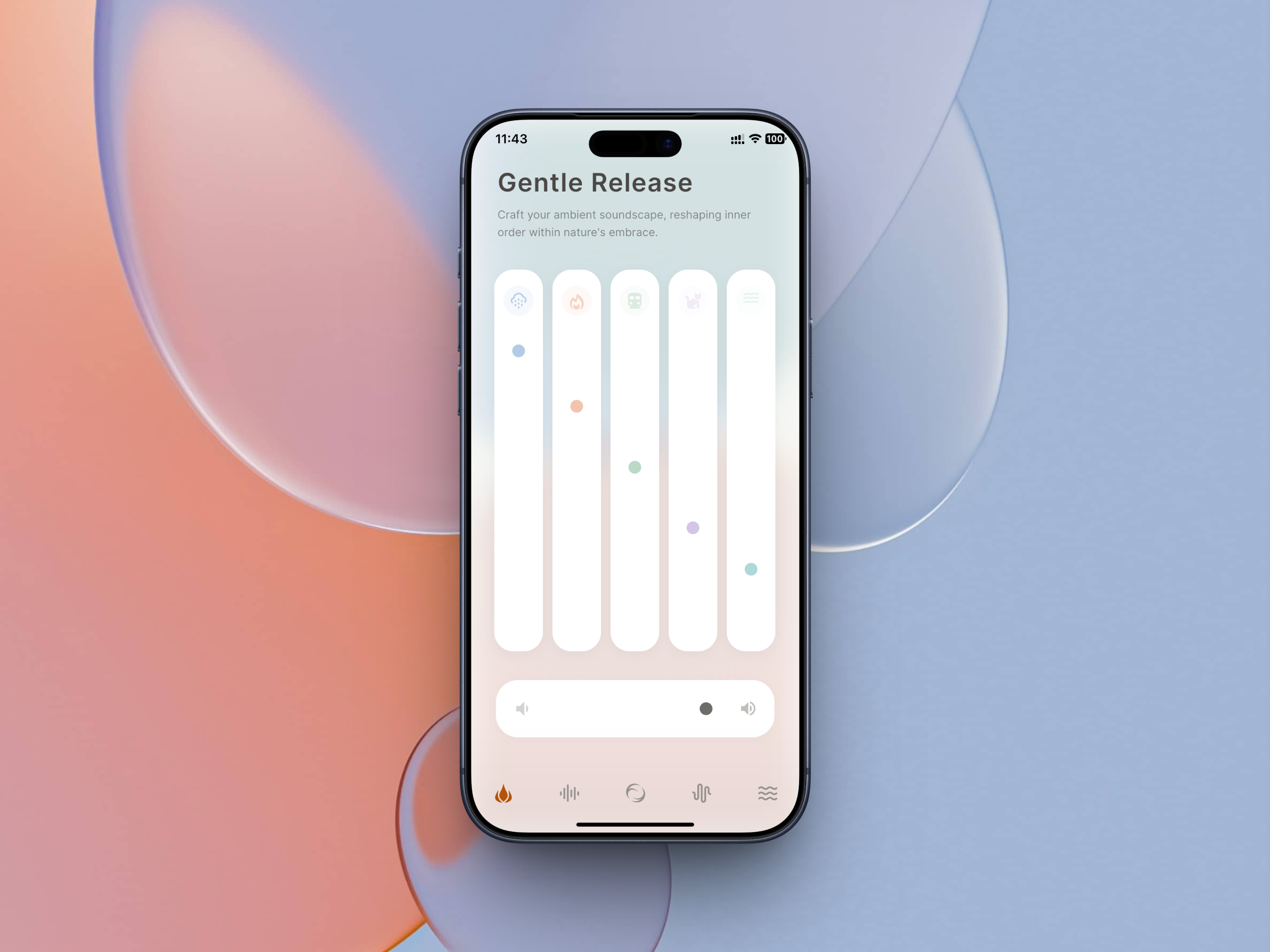 Crumpled premium acoustic sanctuary app interface